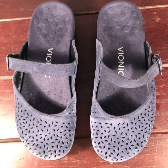 Vionic Lidia Slip- On Mules in Navy Blue Suede Leather Women's Size 6 - Picture 5 of 8